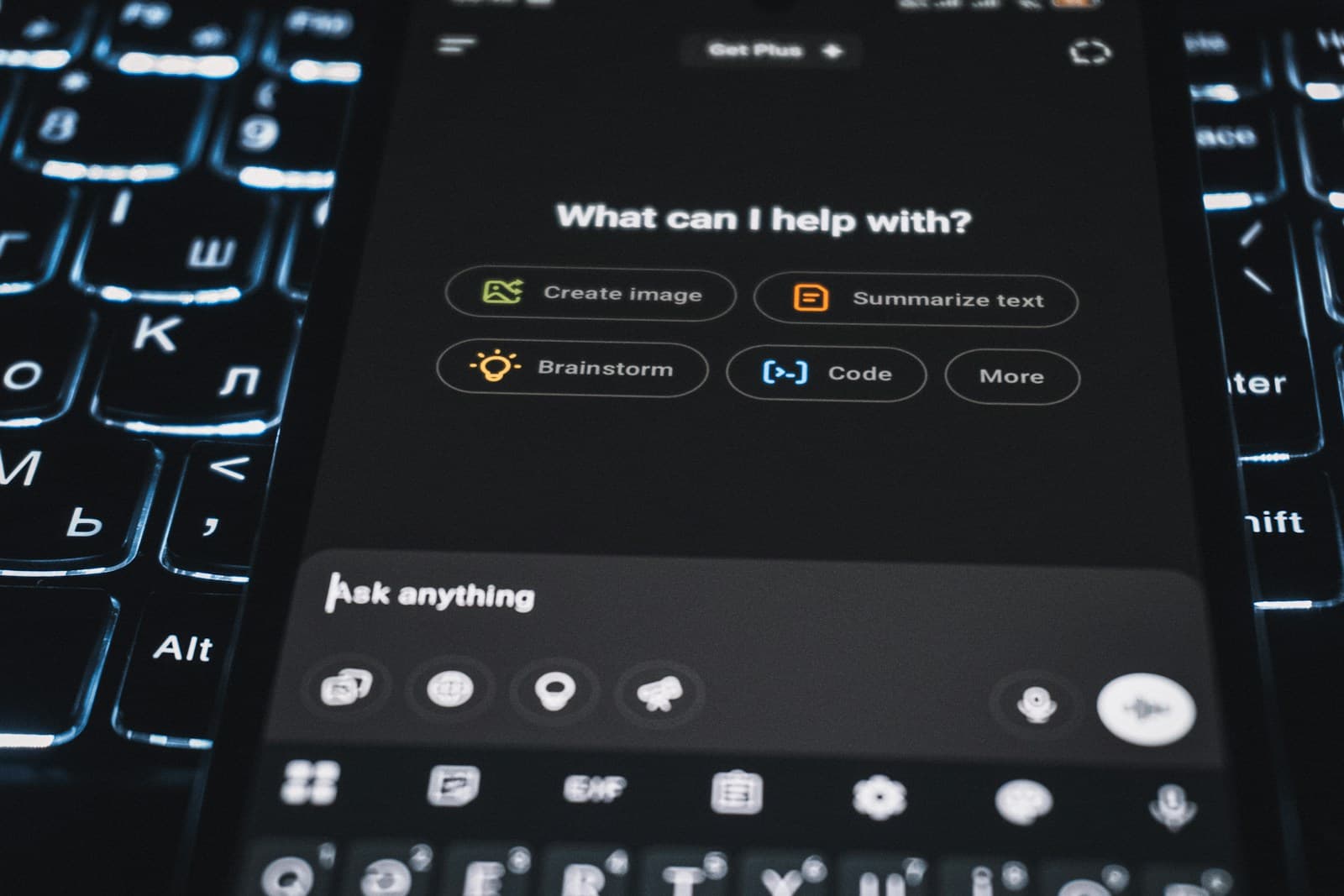 Smartphone with an AI assistant as a metaphor for chatbots and mini apps